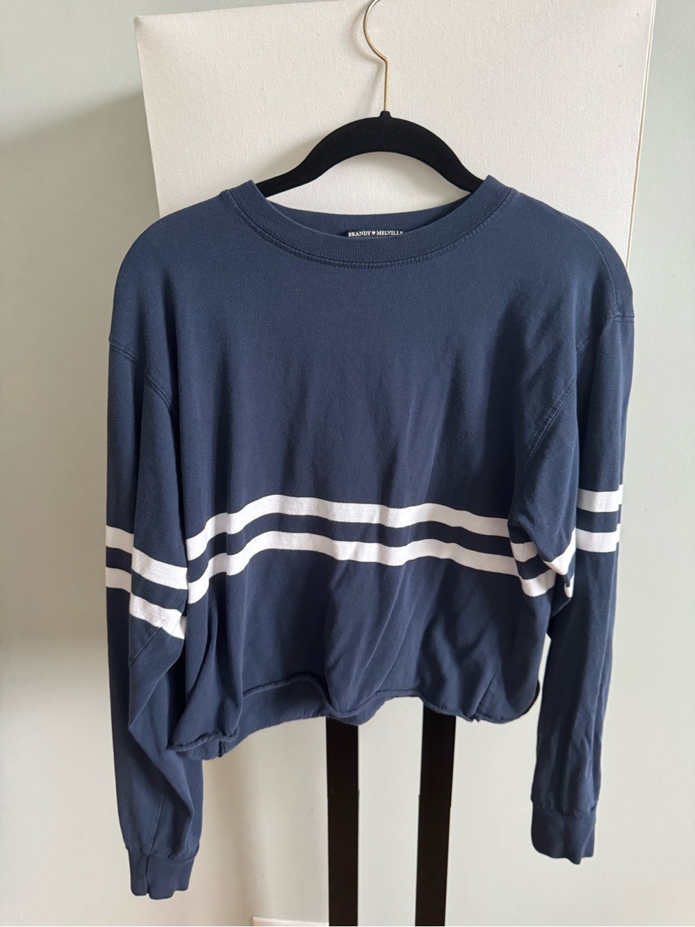 Brandy Melville Cropped Navy Long sleeve with White Stripe - One Size